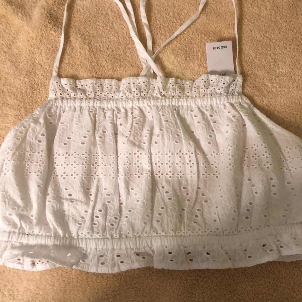 American Eagle white ilet halter top-lined NWT